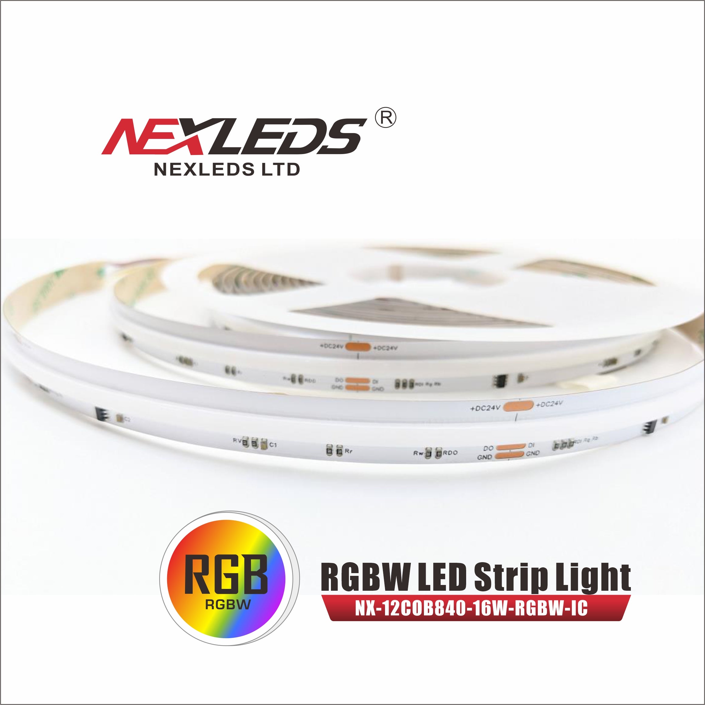 NEXLEDS 12 mm IP20 Digital RGBCW Chase Series 16 W COB Bande lumineuse