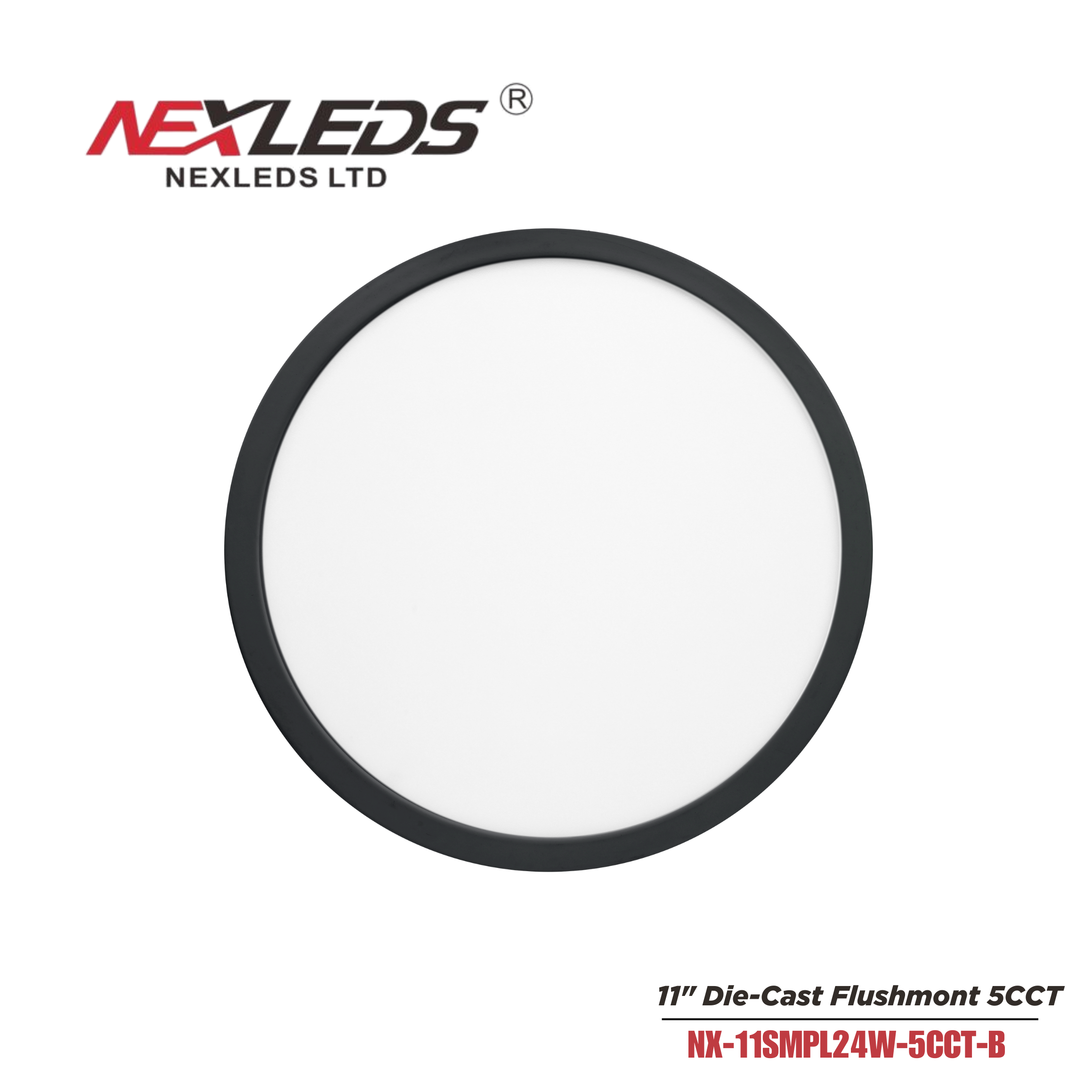 NEXLEDS NX-11SMPL24W-5CCT-B 11" Die-Cast Flush Mount Panel BLACK FINISH CRI90 5CCT