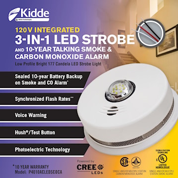 Avertisseur de fumée et de CO parlant de 10 ans Kidde P4010ACLEDSCOCA CA 120 V intégré 3-en-1 avec stroboscope à DEL