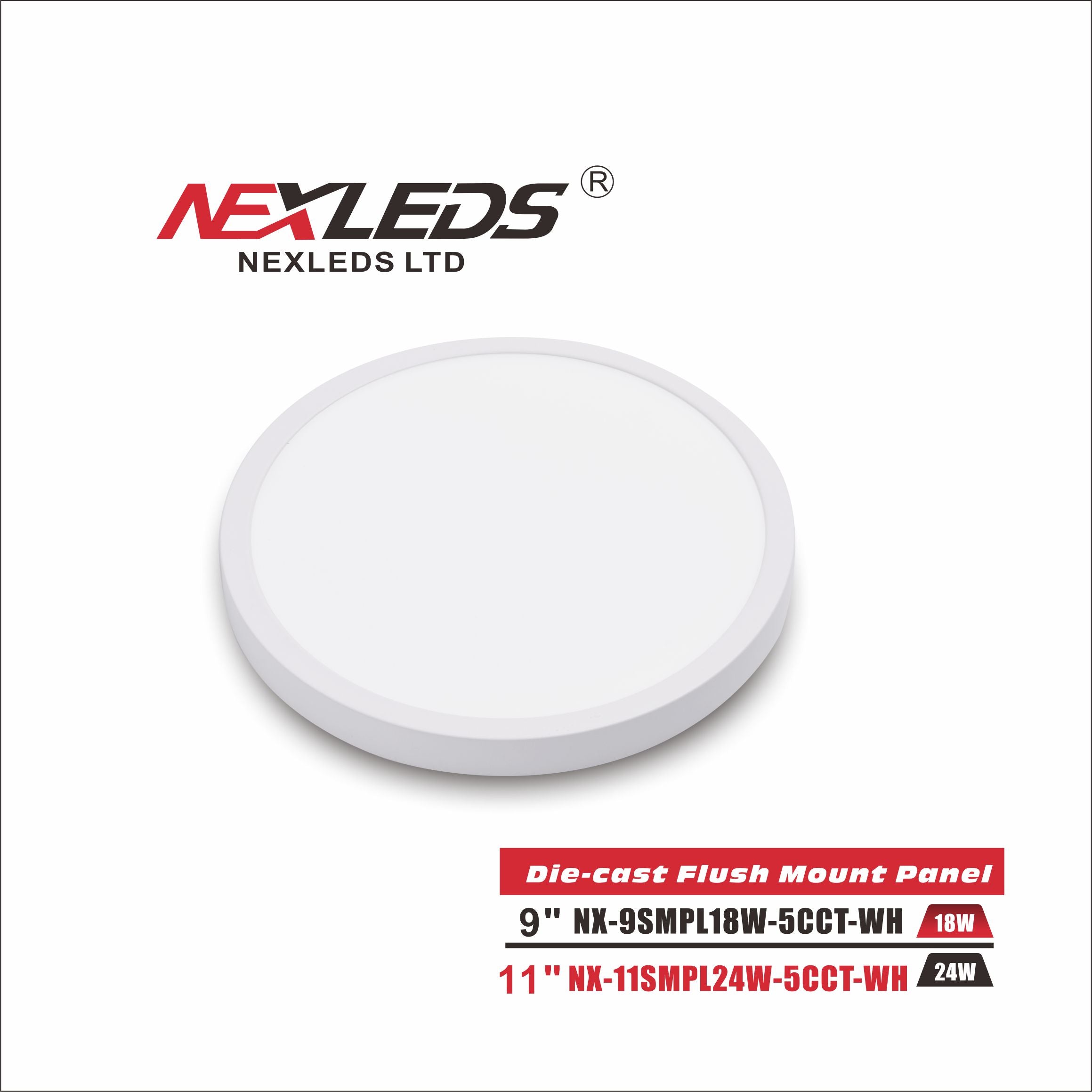 NEXLEDS NX-9SMPL18W-5CCT-WH 9" Die-Cast Flushmount (CRI90)