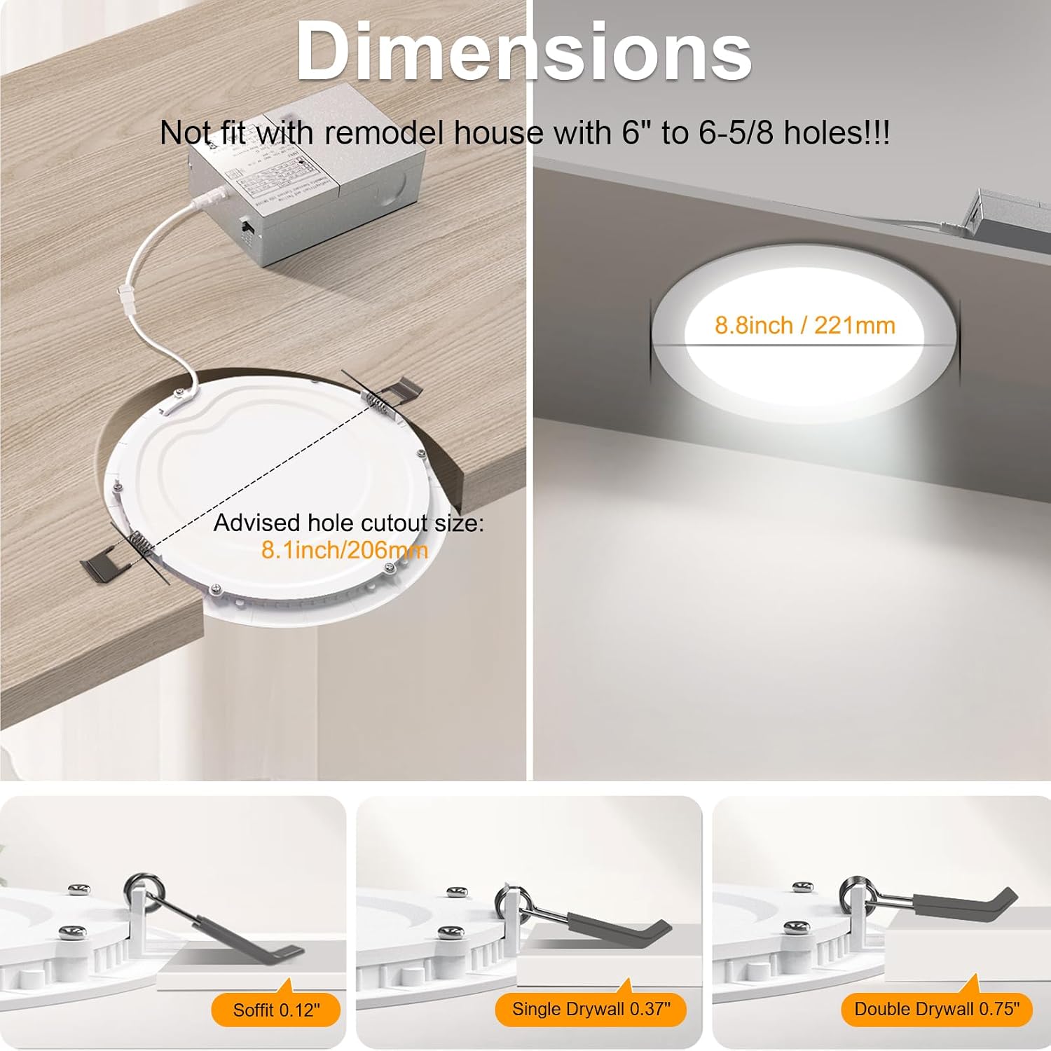 8‘’ Slim Recessed Led Light-Round White 3cct
