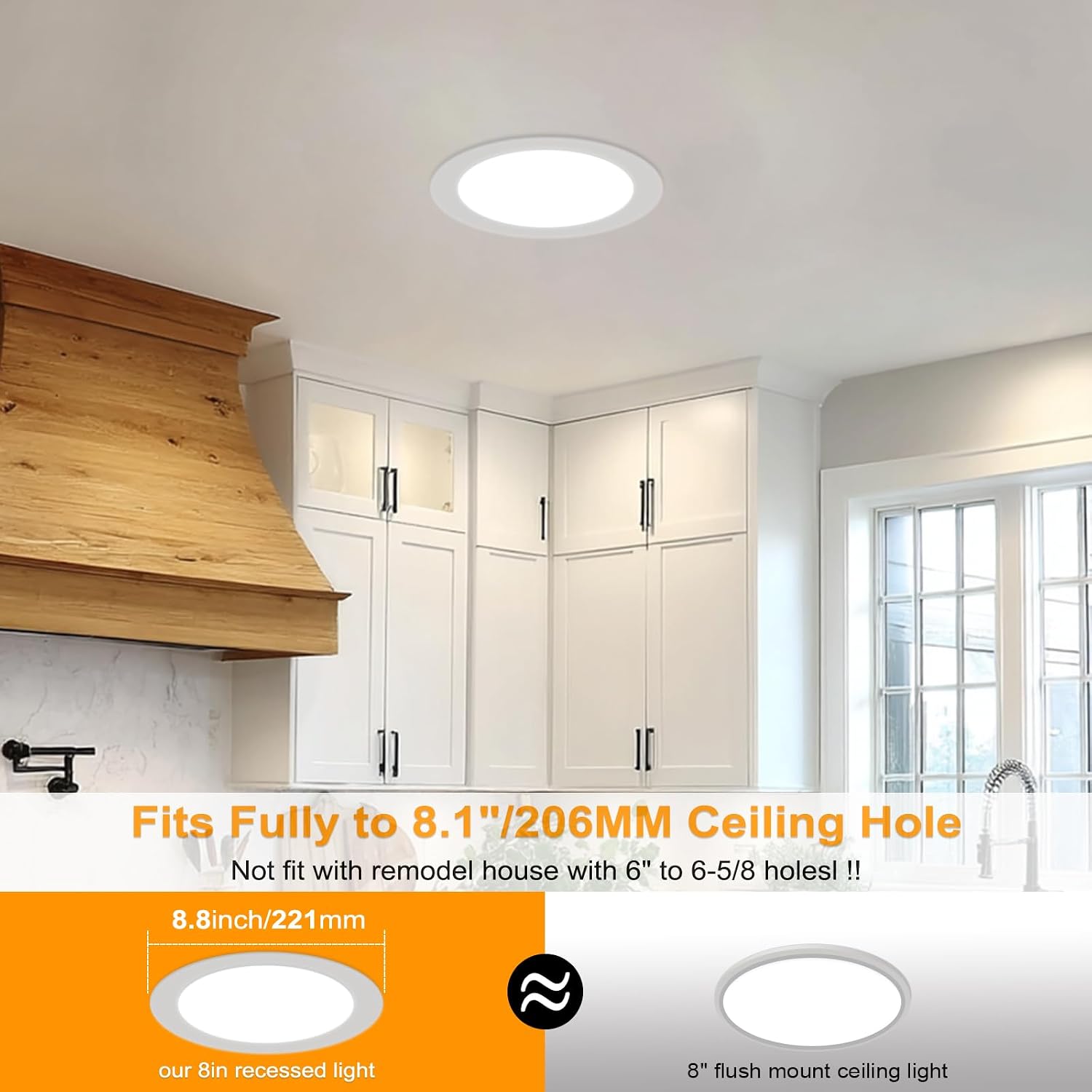 8‘’ Slim Recessed Led Light-Round,White,3cct,9W,