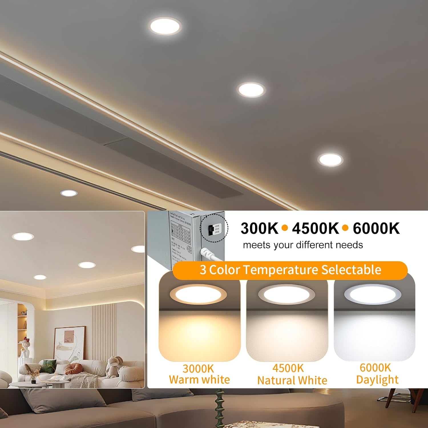 8‘’ Slim Recessed Led Light-Round White 3cct
