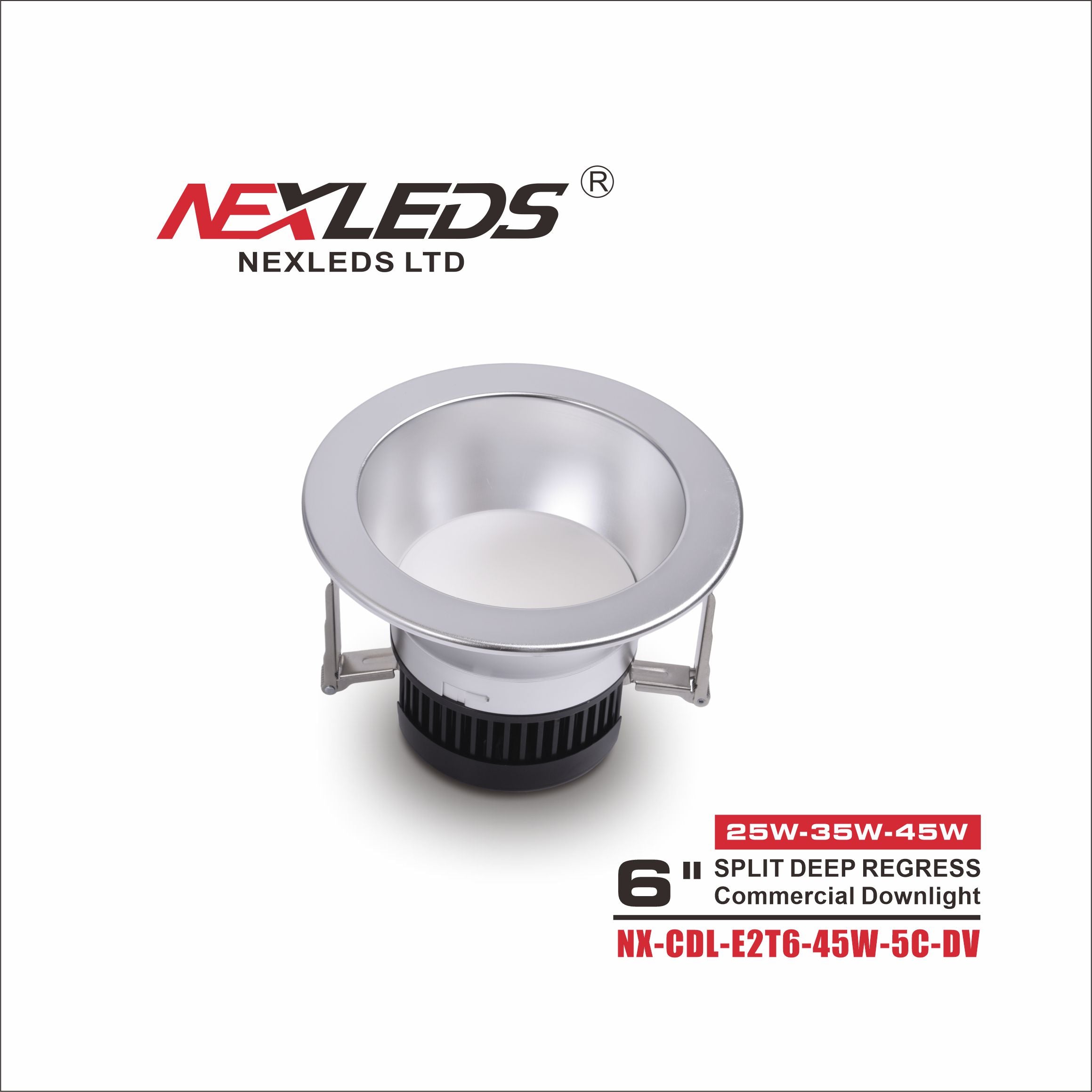 NEXLEDS : 6″/8″/10″ Adjustable Split Deep Regress Commercial Downlight NX-CDL-E2T6-45W-5C-DV
