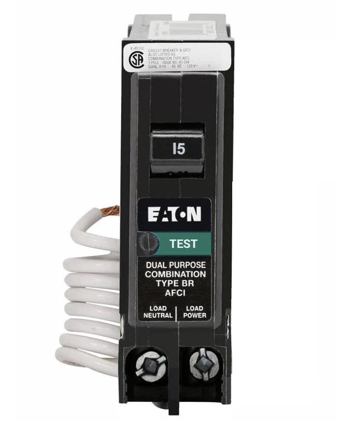 Eaton BRN115AFC – Disjoncteur combiné de fuite à la terre et de défaut d’arc 15 A, unipolaire