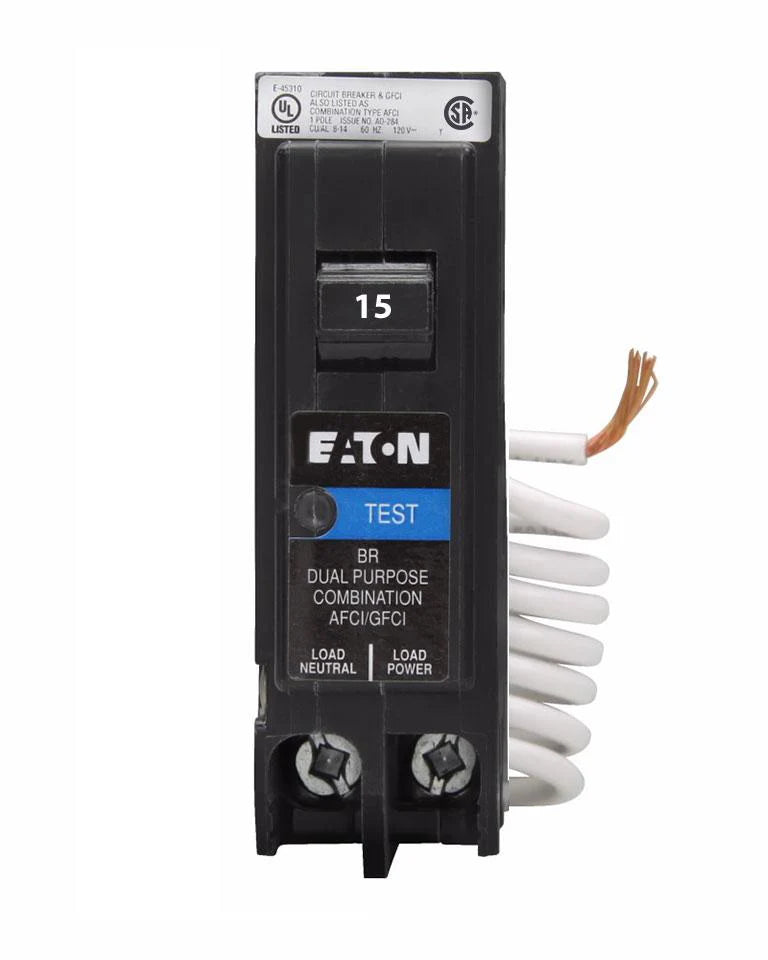Eaton BRN115DFC – Disjoncteur unipolaire 15 A à double fonction (AFCI/GFCI)