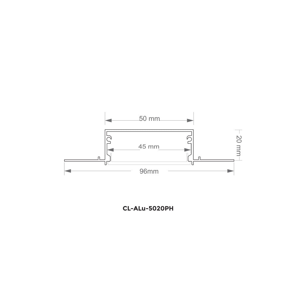 Canolight Recessed 10ft Silver aluminum profile 5020PH with endcaps - CL-Alu-5020PH-SL