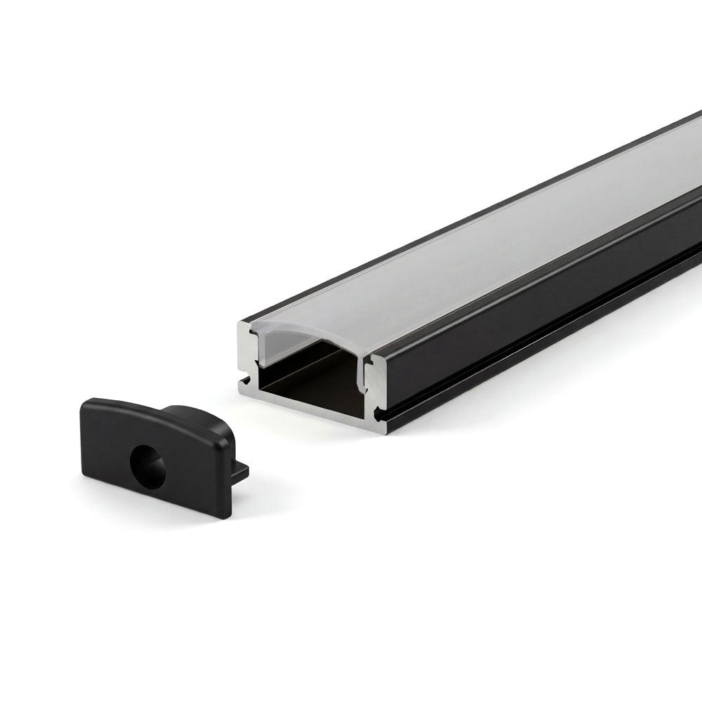 Canolight Surface-mounted 8ft Black aluminum profile 509 with 2 ENDCAPS - CL-Alu-509-BL-8ft