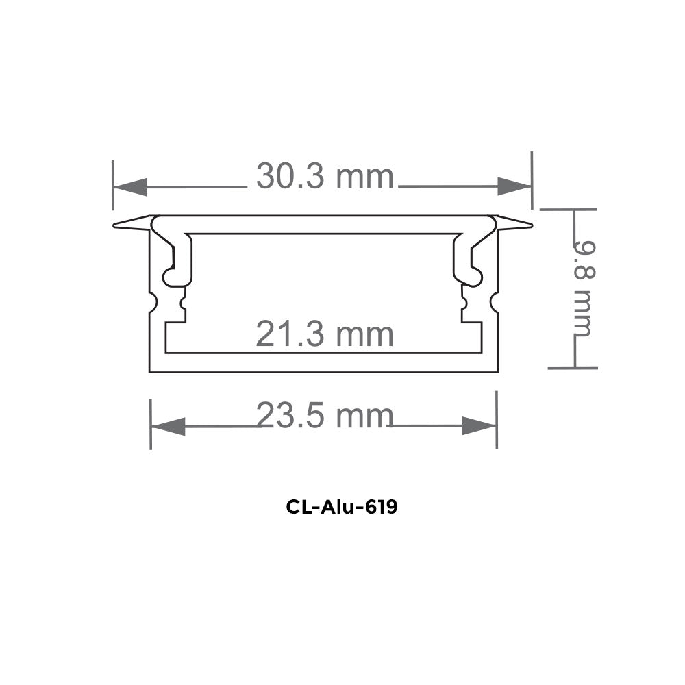 Canolight Trimless recessed 10ft Silver aluminum profile 619 with endcaps & White Pc cover - CL-Alu-619-SL