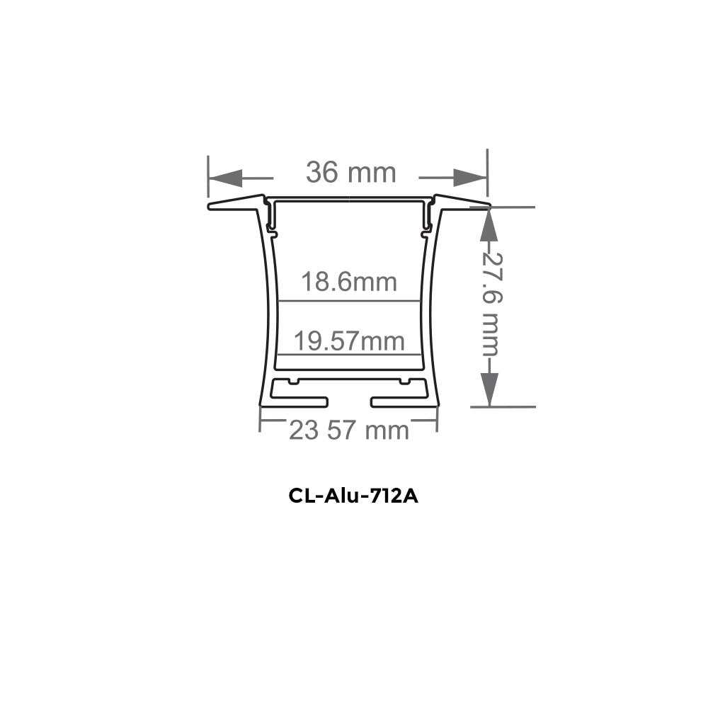 Canolight Recessed 10ft Silver aluminum profile 712A with endcaps - CL-Alu-712A-SL