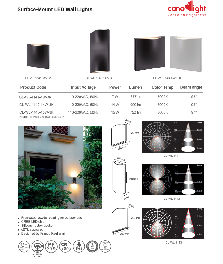 Canolight Surface mounted Wall Light 1141 - CL-WL-1141-7W-3K-BL