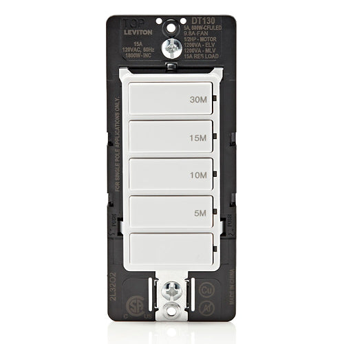 Leviton Decora Preset 30 Minute Digital Countdown Timer Switch in White - DT130-1LW
