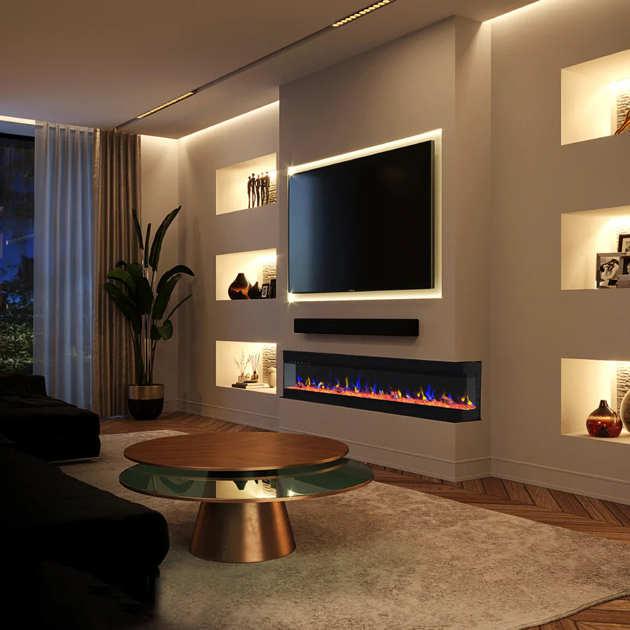 43" Three-Sided, Wall Recessed Led Fireplace With 3 Colours And Hd+ Led For Realistic Flame Effect