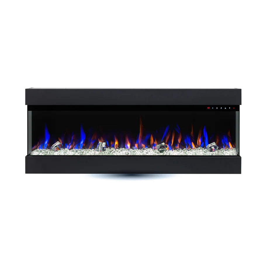 Cheminée à LED encastrable murale à trois faces de 50 po avec 3 couleurs et LED HD+ pour un effet de flamme réaliste