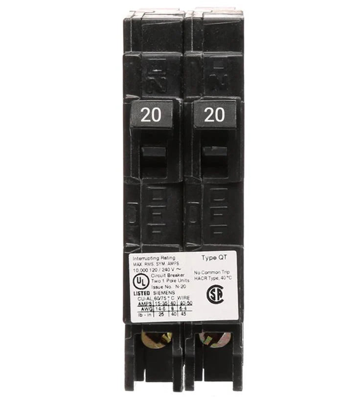 Siemens Q2020NC — Disjoncteur enfichable tandem 20/20 A