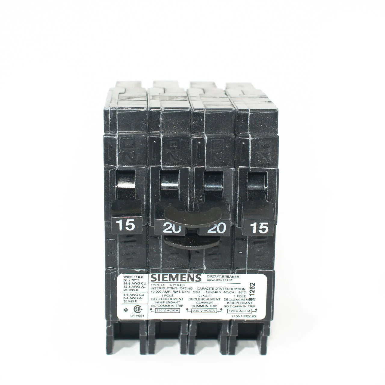 Siemens 15A/20A/15A Quad Push-In Circuit Breaker Q21520CTNC