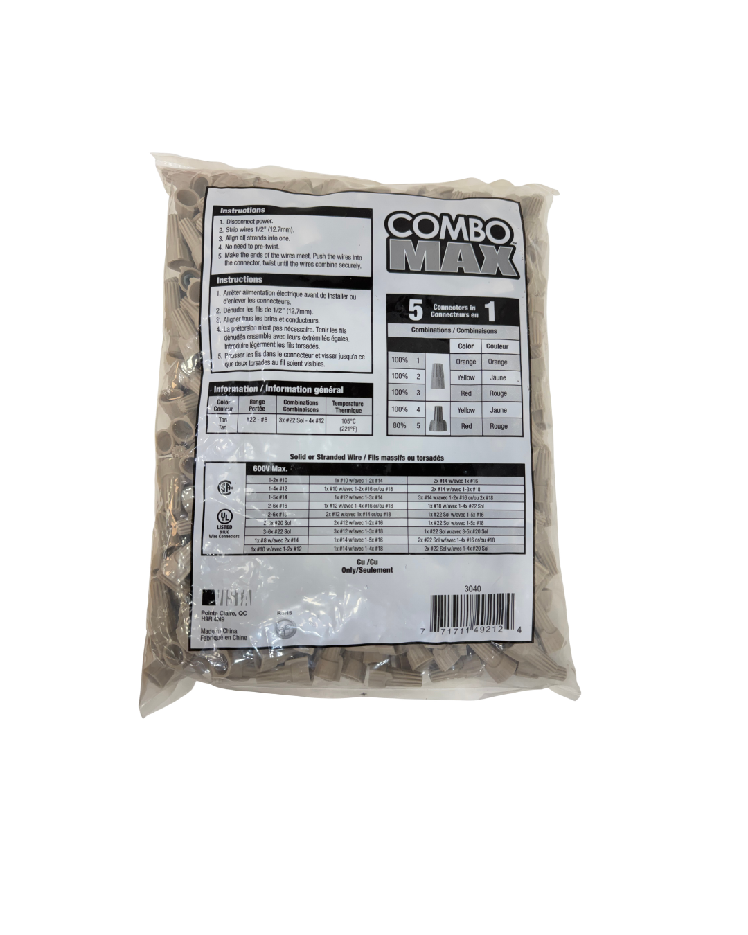 5 in 1 Combo Max Connector Wire Range #22 - #8. 500/Bag.