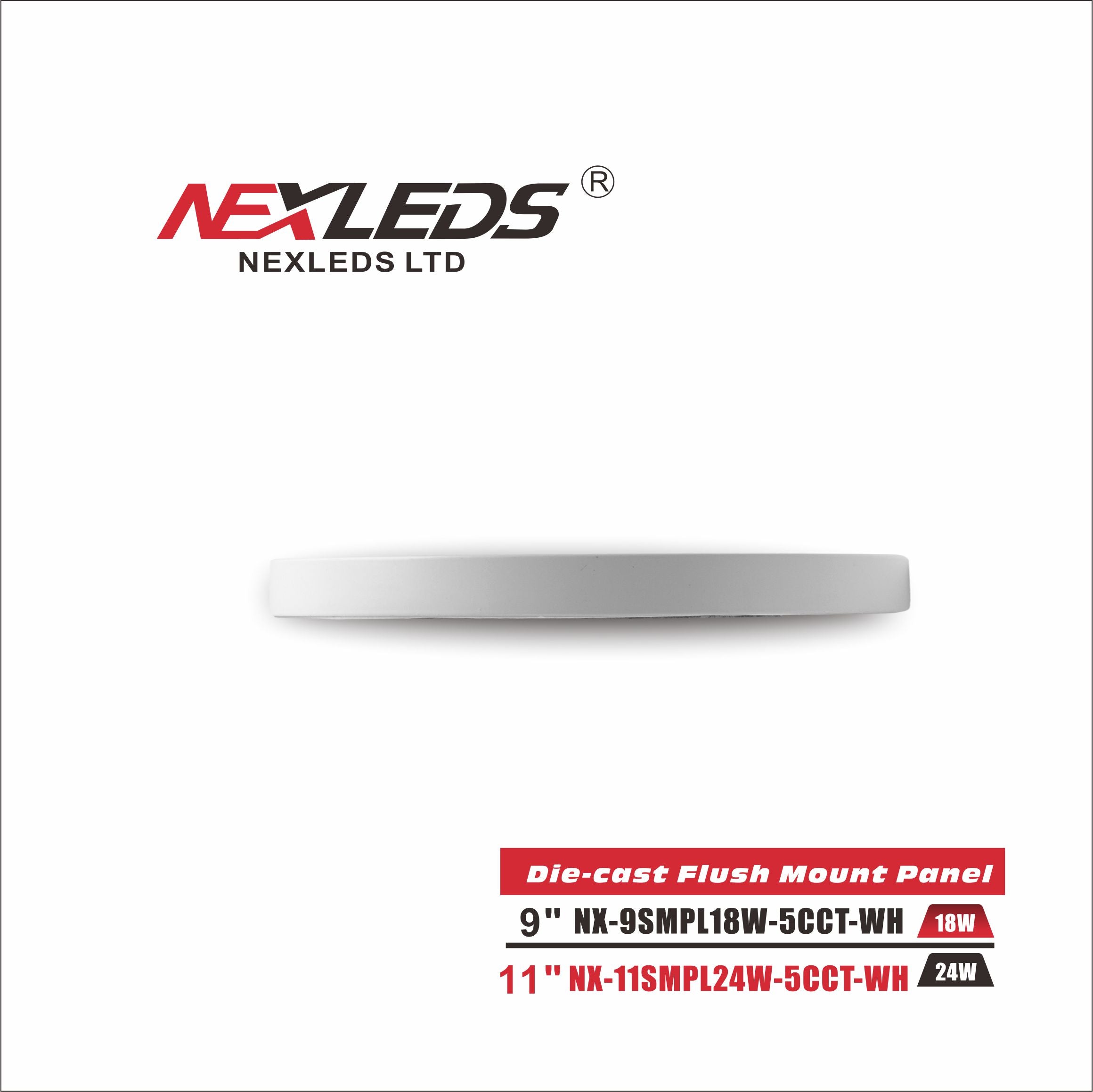 NEXLEDS NX-9SMPL18W-5CCT-WH 9" Die-Cast Flushmount (CRI90)