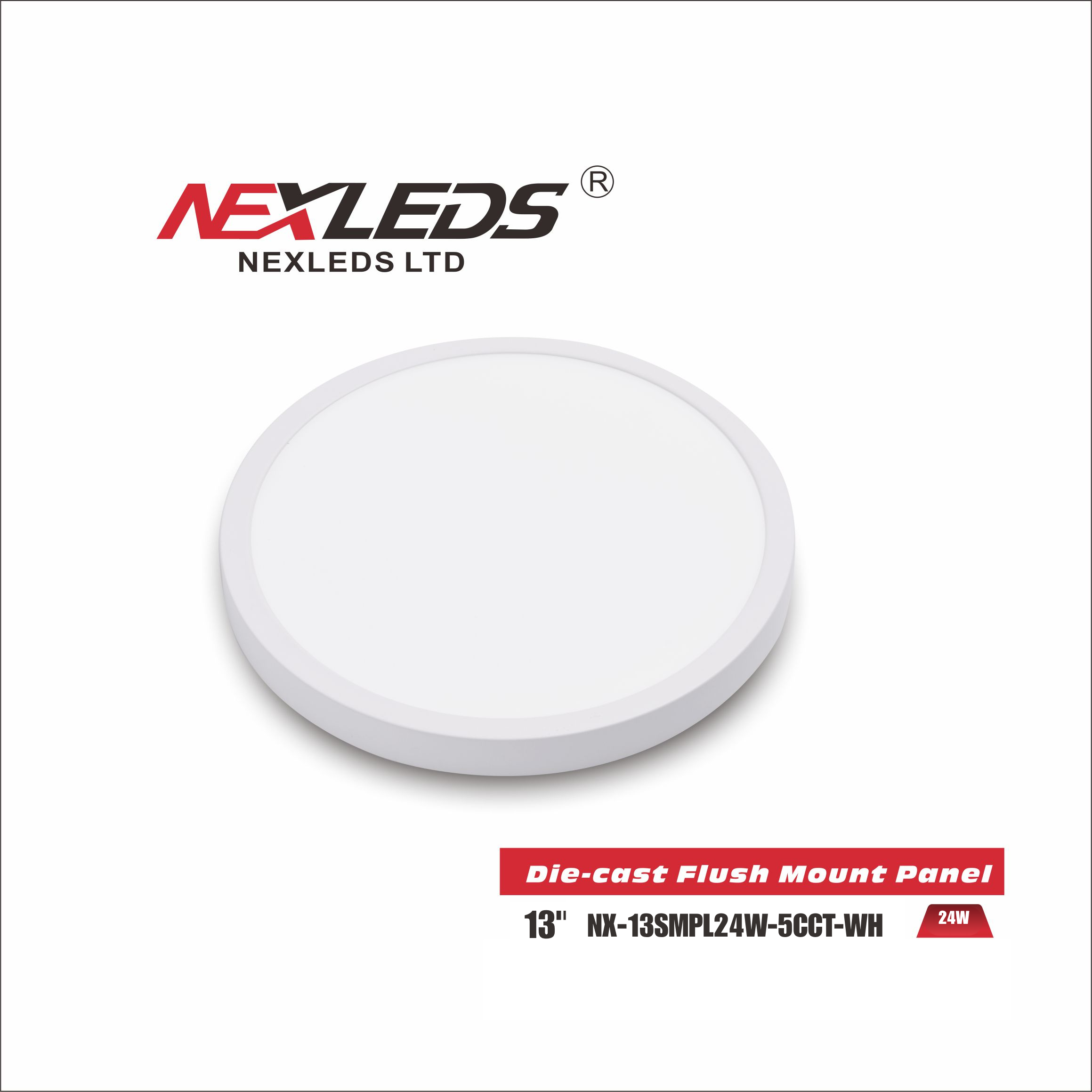 NEXLEDS NX-13SMPL24W-5CCT-WH 13" Die-Cast Flushmount (CRI90)