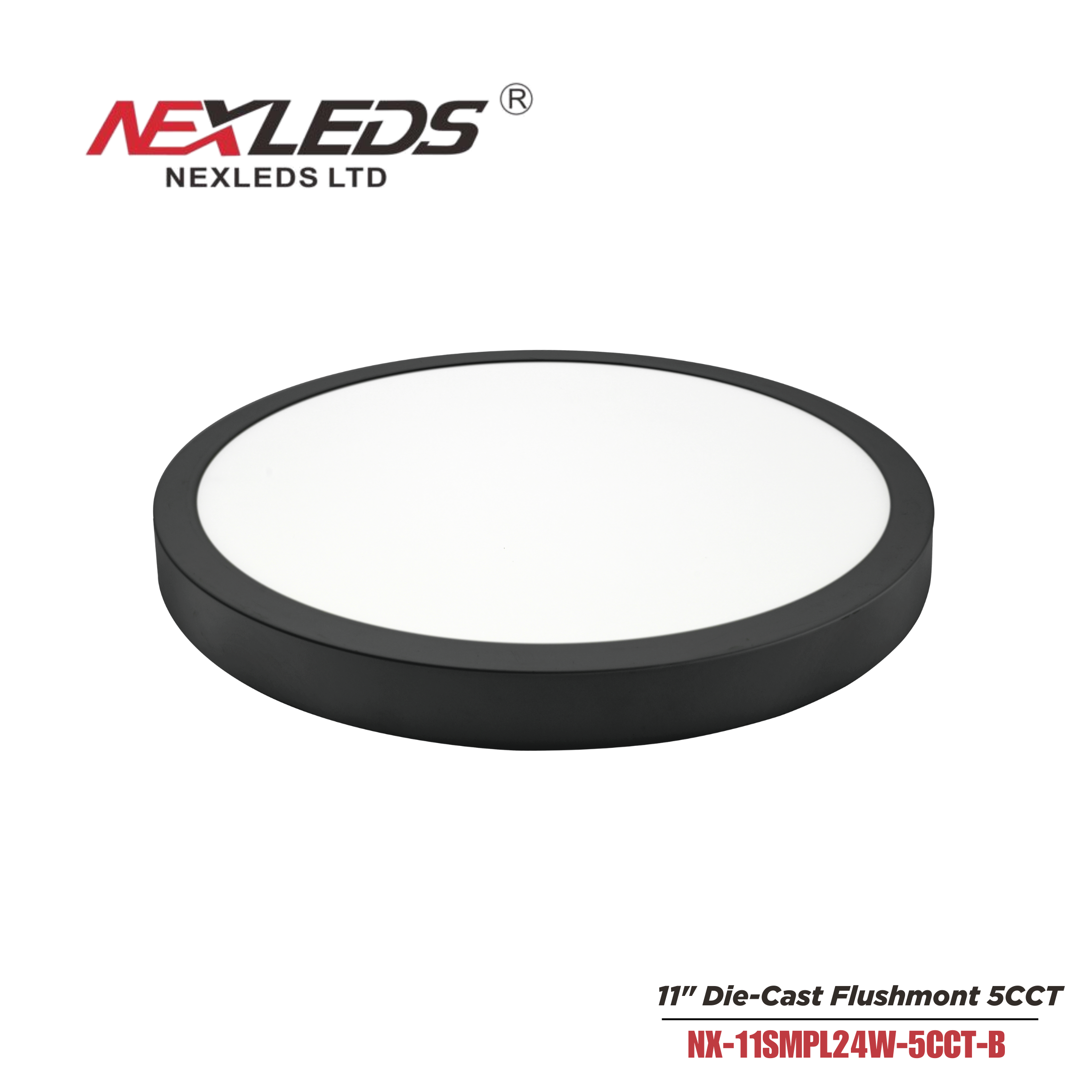 NEXLEDS NX-11SMPL24W-5CCT-B 11" Die-Cast Flush Mount Panel BLACK FINISH CRI90 5CCT