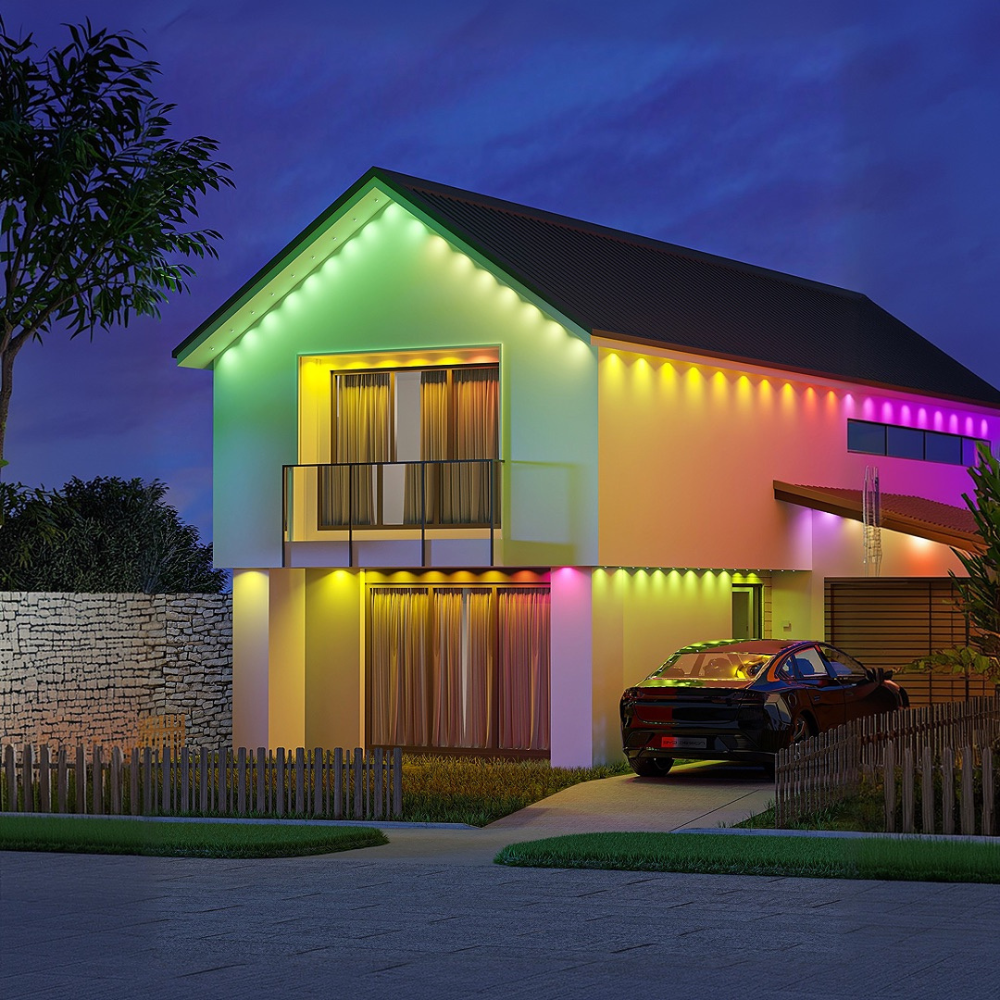 Canolight Smart permenant exterior string light, RGBICW, 60W, 1800lm, 100ft, 60pcs light heads, IP65, controlled by Tuya app