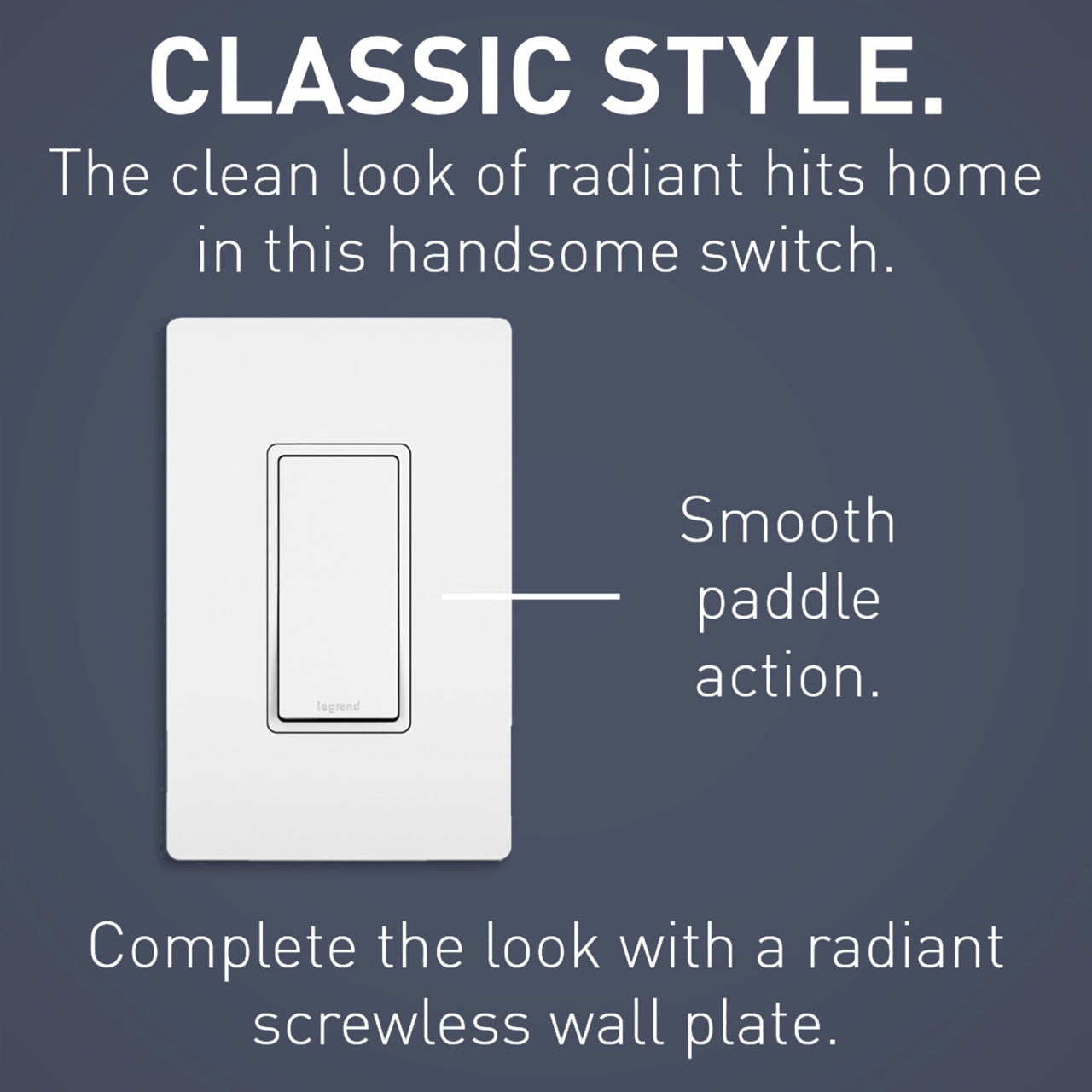 Legrand TM870WCC10 radiant® 15A Single-Pole Switch, White