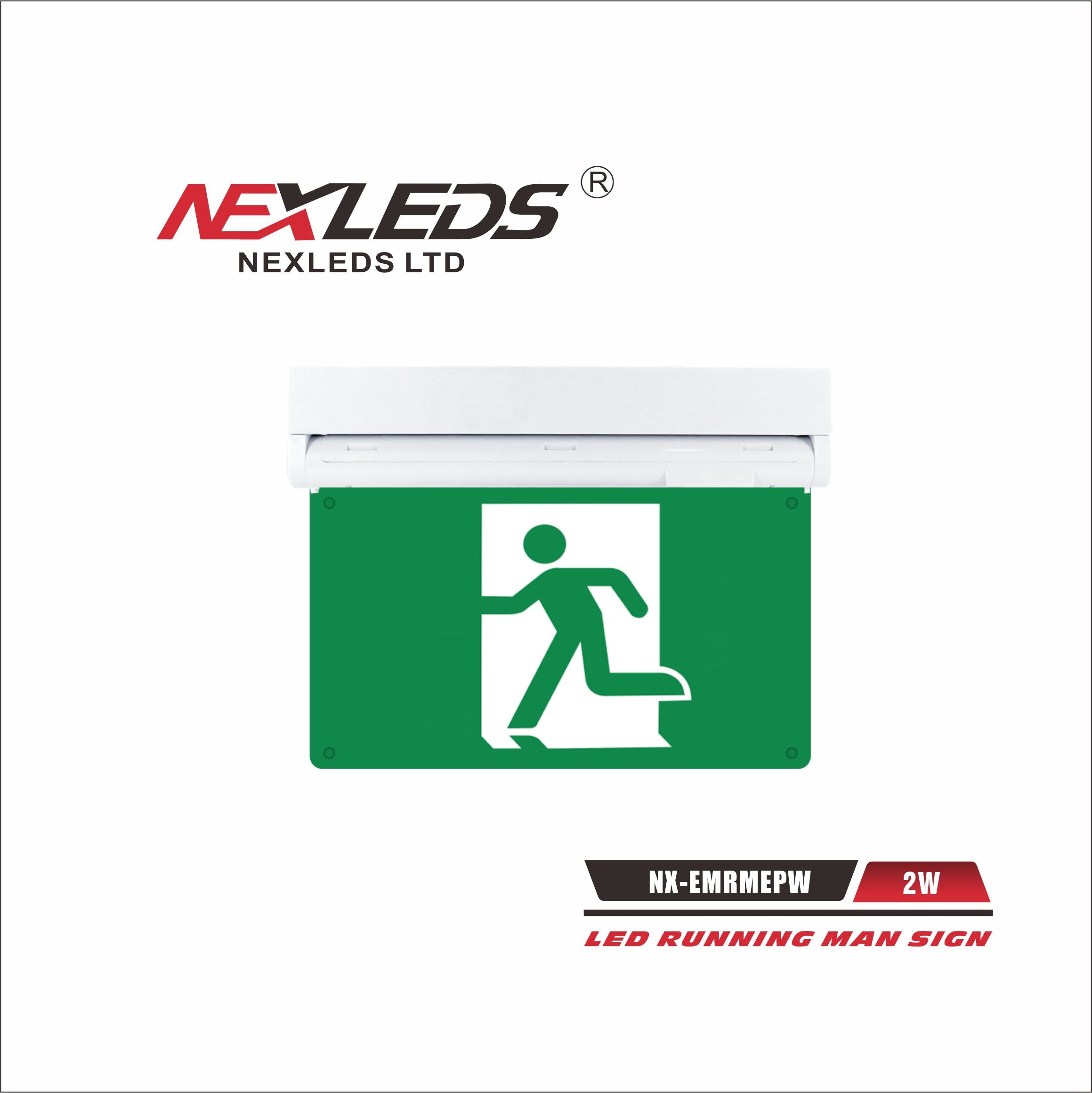 NEXLEDS NX-EMRMEPW Plastic White Edge Lit Running Man Exit Sign