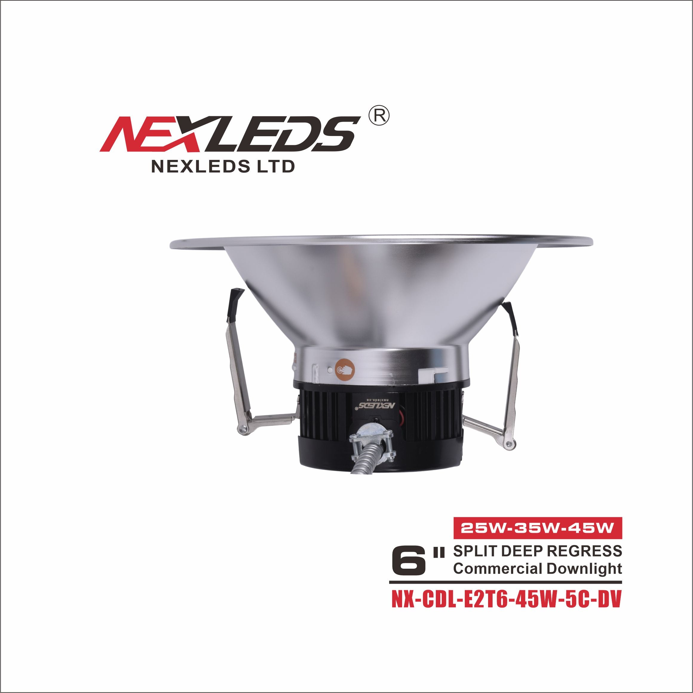 NEXLEDS : 6″/8″/10″ Adjustable Split Deep Regress Commercial Downlight  NX-CDL-E2T6-45W-5C-DV