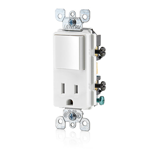 Leviton 15 Amp Decora Single-Pole Switch, Outlet/Receptacle, Combination Device, Grounding, White 5625-W