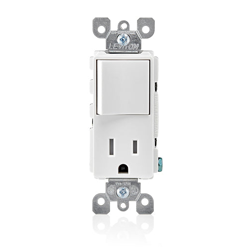 Leviton 15 Amp Decora Single-Pole Switch, Outlet/Receptacle, Combination Device, Grounding, White 5625-W