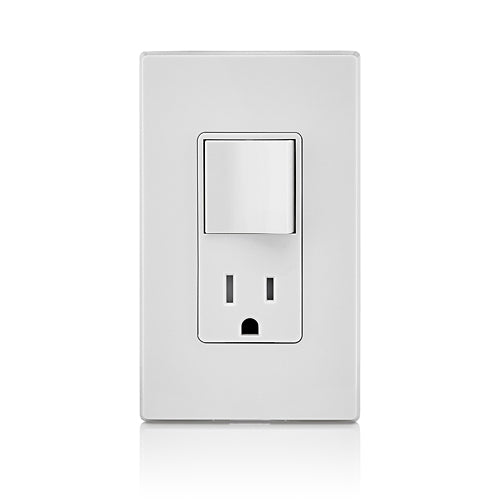 Leviton 15 Amp Decora Single-Pole Switch, Outlet/Receptacle, Combination Device, Grounding, White 5625-W