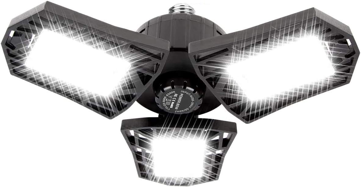 Deformable LED Garage Light - 6000 Lumen 6500K Daylight 60W