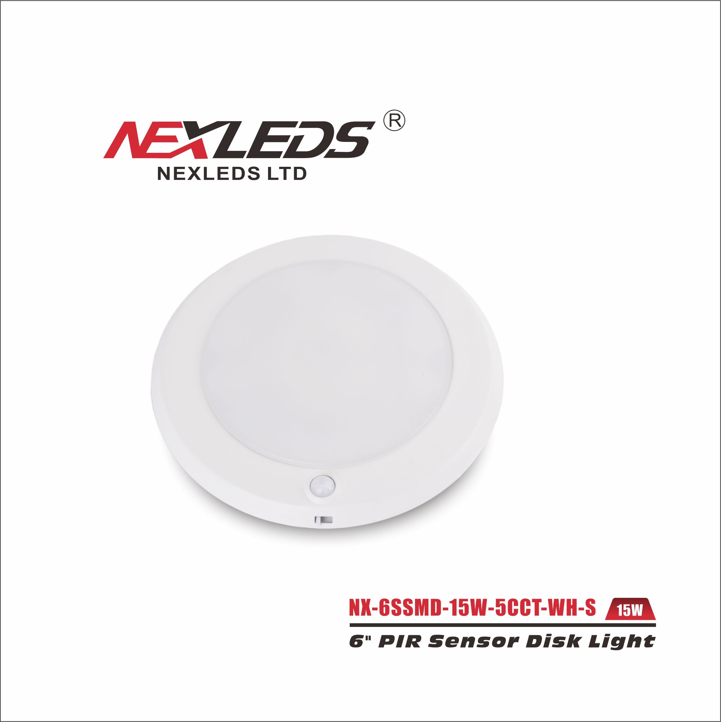 NEXLEDS NX-6SSMD-15W-5CCT-WH-S 6" Disk Light with Built-in PIR Sensor