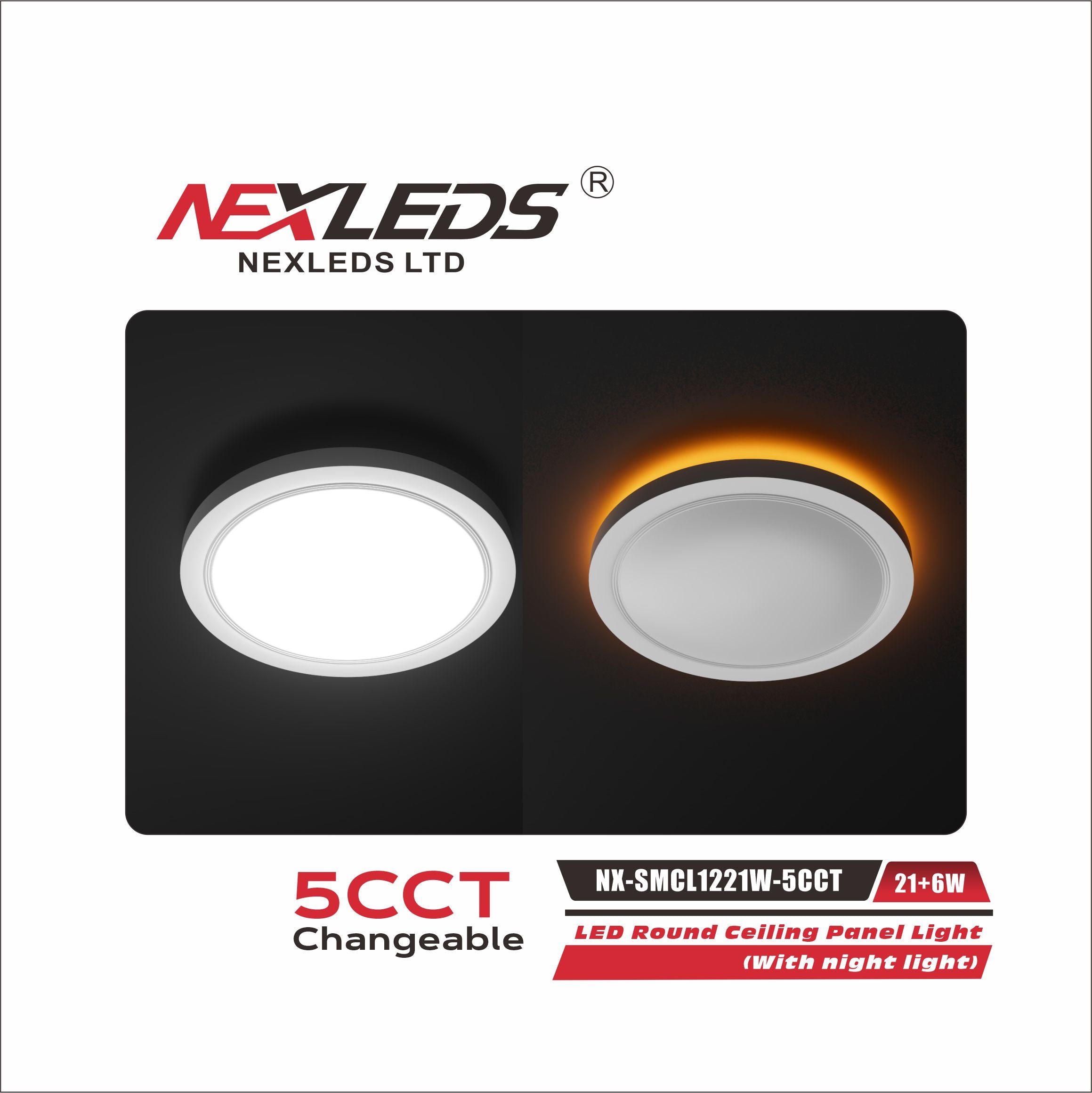 NEXLEDS NX-SMCL1221W-5CCT 12" Ceiling Light with Night Light