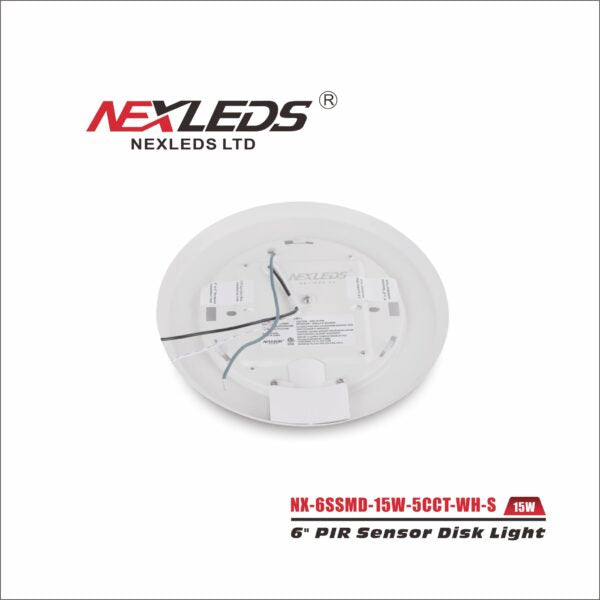 NEXLEDS NX-6SSMD-15W-5CCT-WH-S 6" Disk Light with Built-in PIR Sensor