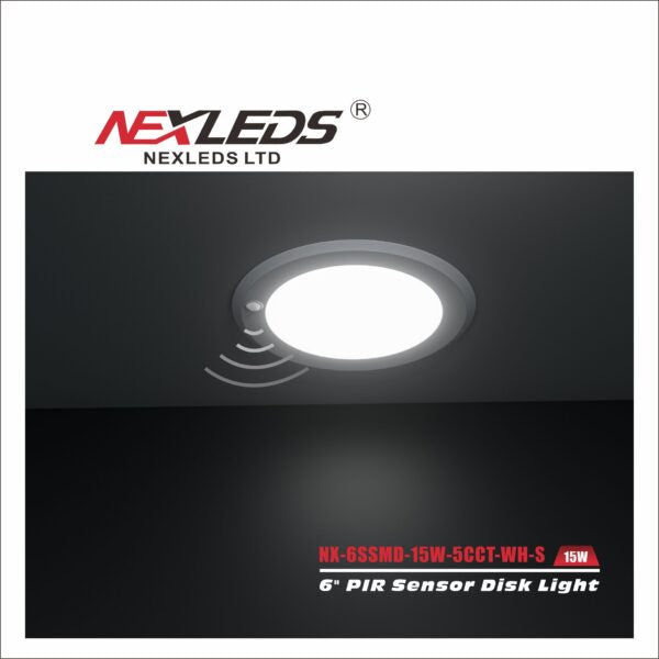 NEXLEDS NX-6SSMD-15W-5CCT-WH-S Lampe disque 6" avec capteur IRP intégré