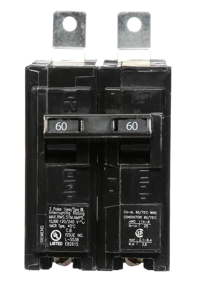 Siemens 2 Pole 60A Bolt-On Breaker B260