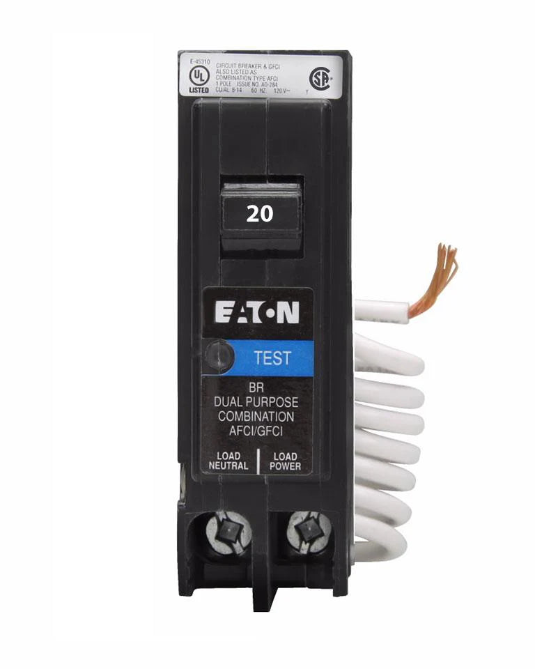 Eaton BRN120DFC – 20 Amp, Single‑Pole Dual‑Function (AFCI/GFCI) Circuit Breaker