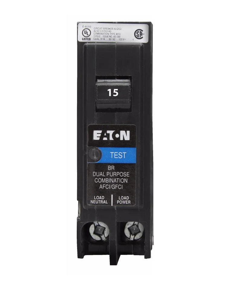 Eaton BRP115DFC — 15 Amp, Single-Pole, Dual-Function (AFCI + GFCI) Circuit Breaker