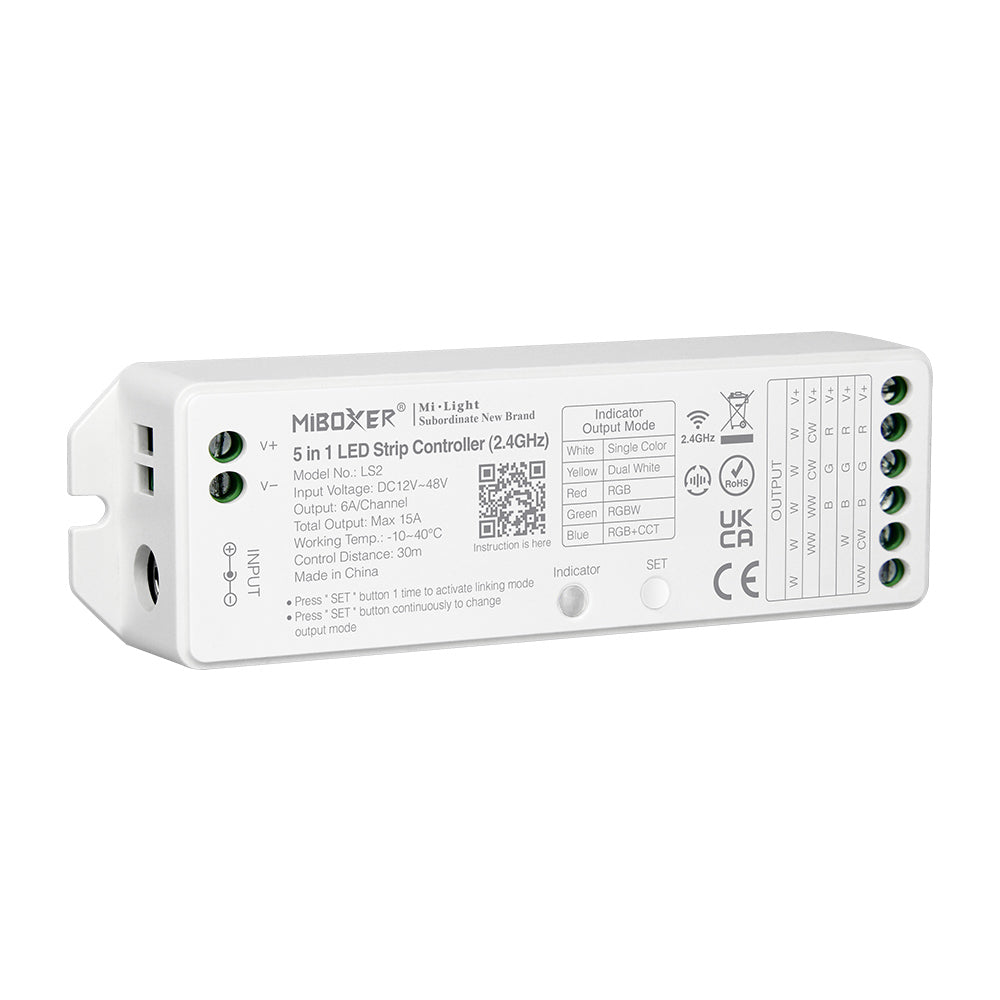 Canolight RF2.4GHz Single Color 3CCT RGB|RGBW|RGBCW 5 in 1 Controller Low Voltage 6A/ channel Total outpu - CL-AST-RFCLS2-LV
