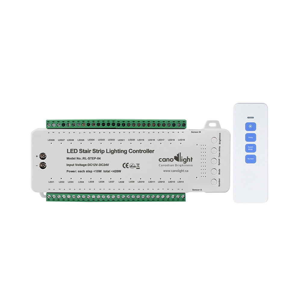 Canolight Step Sensor Controller with remote controller DC12V-24V input 28 channels Max 420W white color - CL-CONT-Step-28
