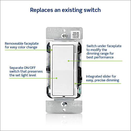 Leviton Universal rocker dimmer with slide bar - DSL06-1LZ