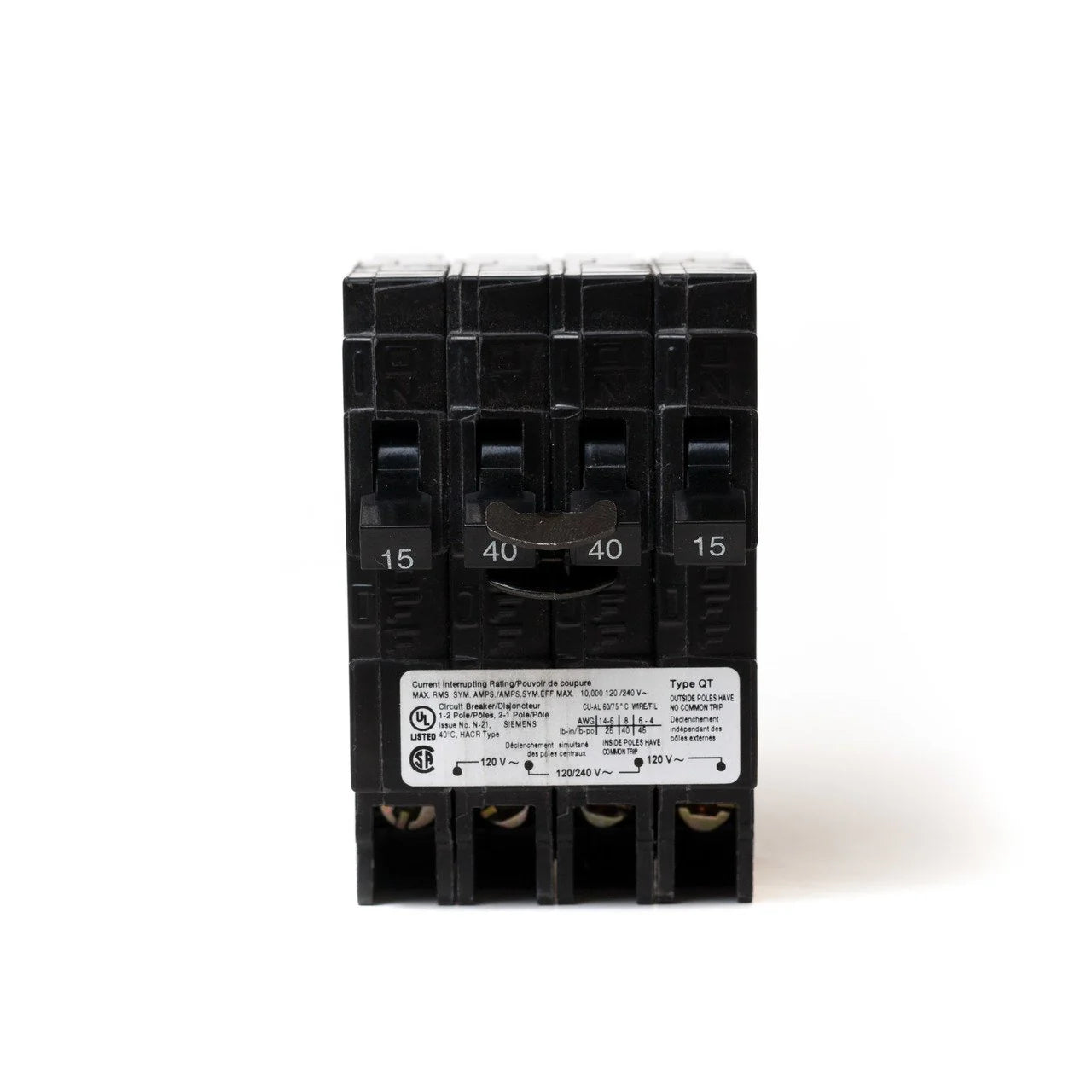 Siemens 15A/40A/15A Quad Push-In Circuit Breaker Q21540CTNC