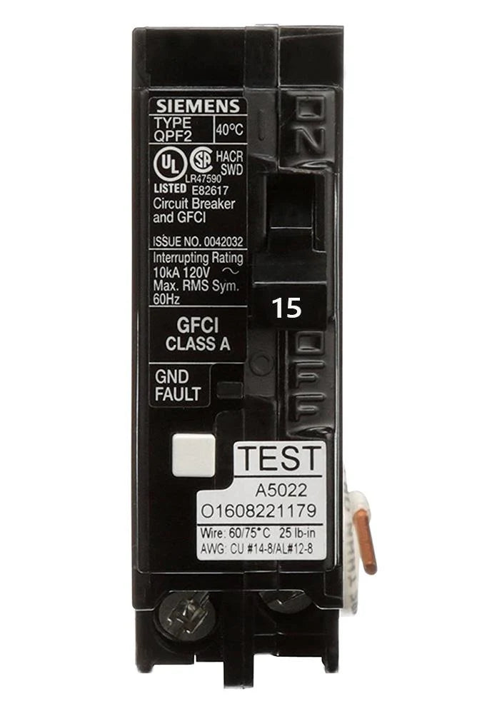 Siemens QF115ACSA – 15 Amp, 1‑Pole, Ground-Fault Circuit Interrupter (GFCI) Circuit Breaker