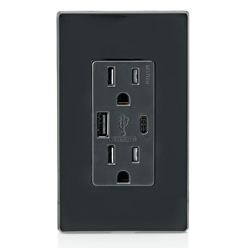 Leviton 5.1A USB Type A/Type-C Wall Outlet Charger with 15A Tamper-Resistant Outlet