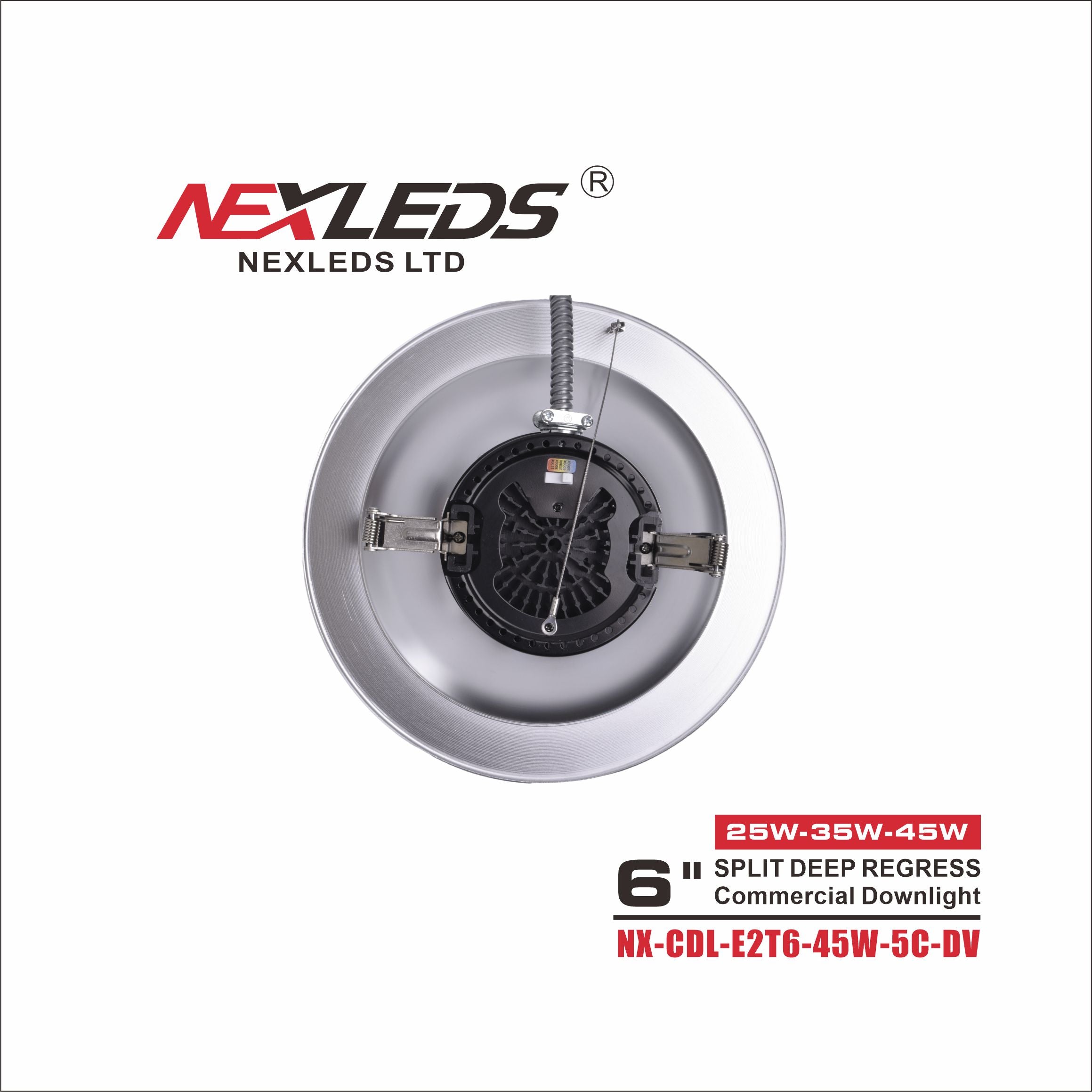 NEXLEDS : 6″/8″/10″ Adjustable Split Deep Regress Commercial Downlight  NX-CDL-E2T6-45W-5C-DV