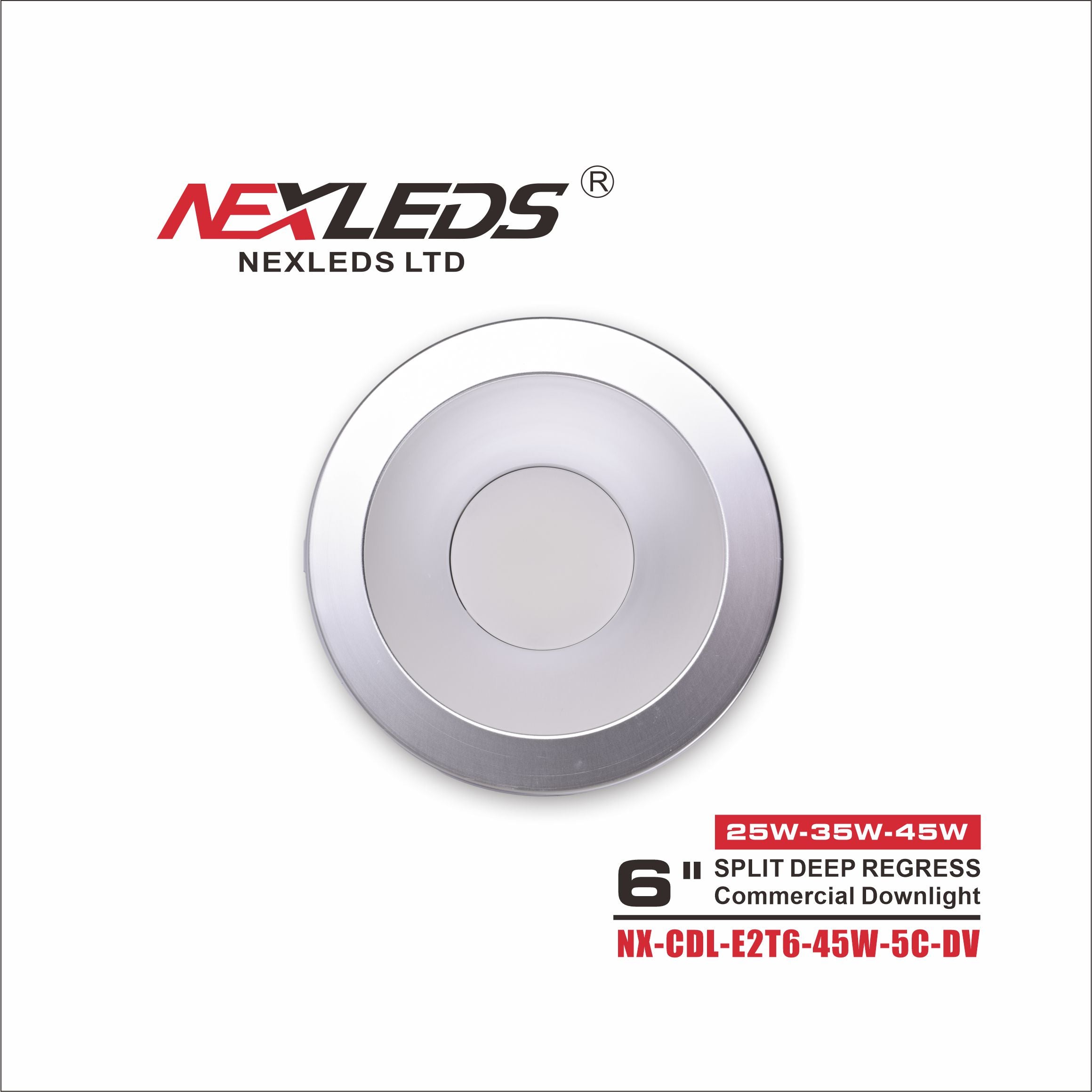 NEXLEDS : 6″/8″/10″ Adjustable Split Deep Regress Commercial Downlight  NX-CDL-E2T6-45W-5C-DV