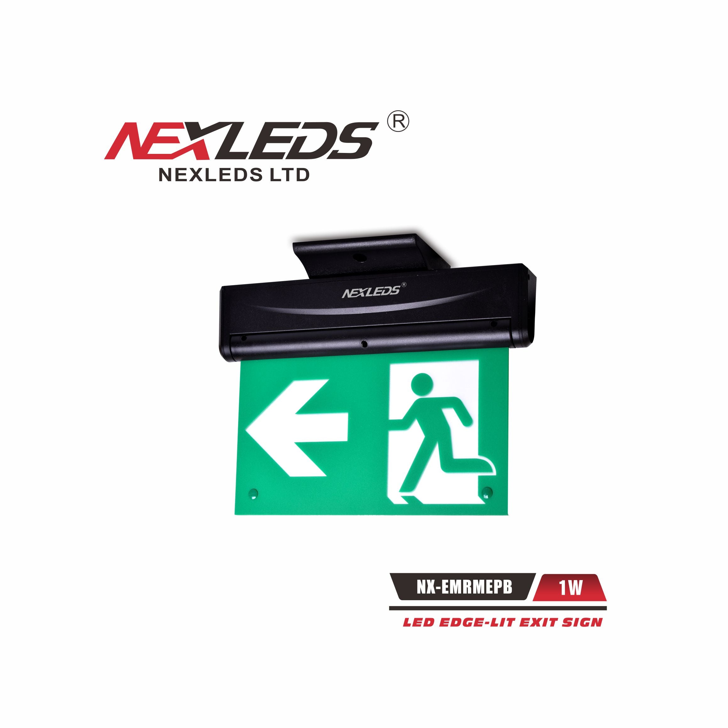 NEXLEDS NX-EMRMEPB Plastic Black Edge Lit Running Man Exit Sign