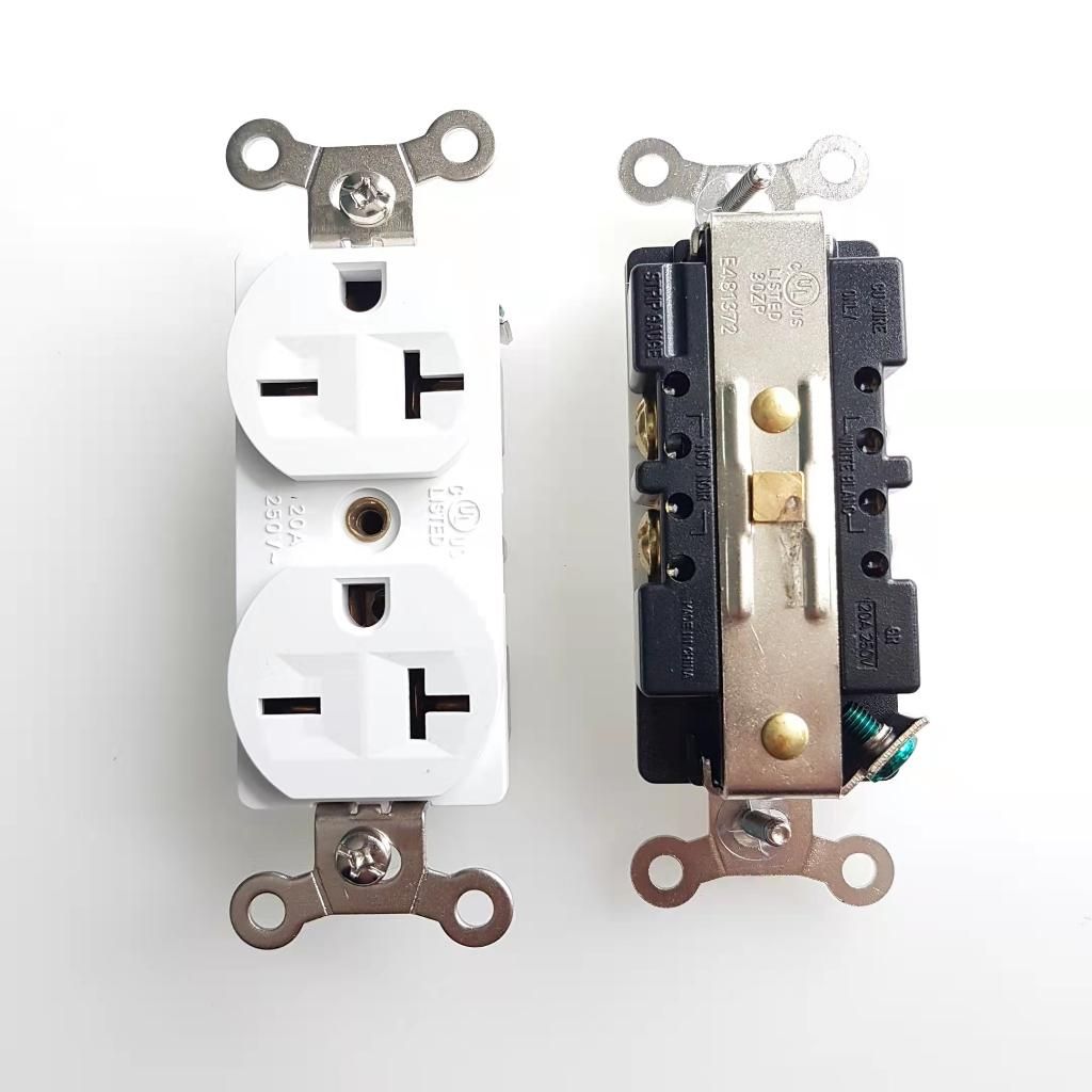 20 Amp Duplex Receptacle/Outlet, Industrial Grade, Self-Grounding