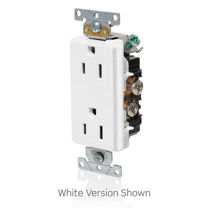 LEVITON 15 Amp Decora Plus Duplex Receptacle/Outlet, Industrial Grade, Self-Grounding